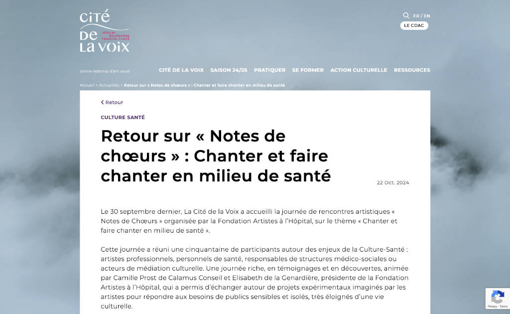 Article Notes de chœurs - Cité de la Voix